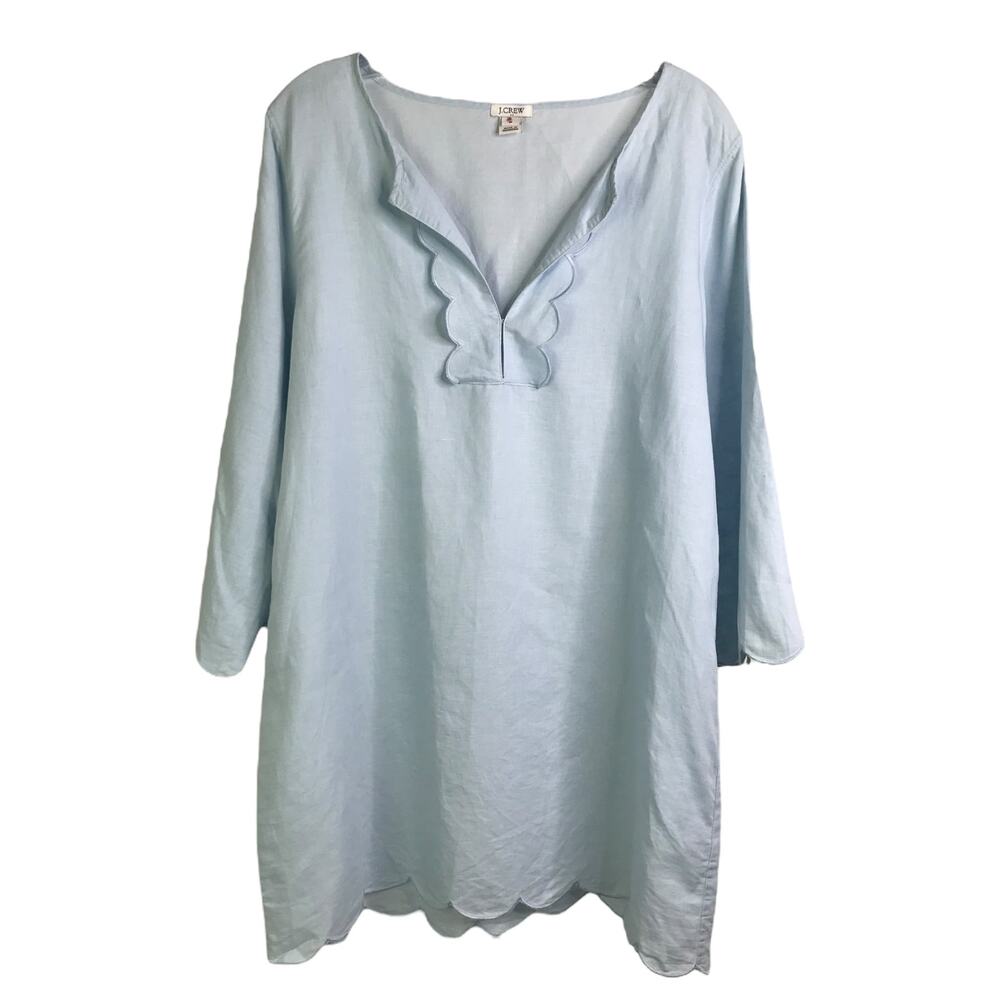 J.Crew Tunic Top Womens Sz M Light Blue Scallop Collar‎ & Hem V-Neck